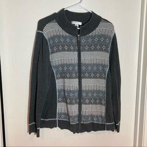 CJ‎ Banks Fair Isle Zip Up Cardigan Sweater Gray Nordic 1X